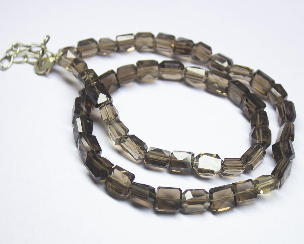 Ready to wear, 18 inch, 7-9mm, Smoky Quartz Faceted Nugget Beaded Necklace, Quartz Beads - Jalvi & Co.