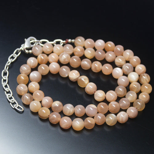 Ready to wear, 18 inch, 7mm, Natural Peach Moonstone Smooth Round Shape Gemstone Beaded Necklace - Jalvi & Co.