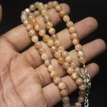 Load image into Gallery viewer, Ready to wear, 18 inch, 7mm, Natural Peach Moonstone Smooth Round Shape Gemstone Beaded Necklace - Jalvi &amp; Co.