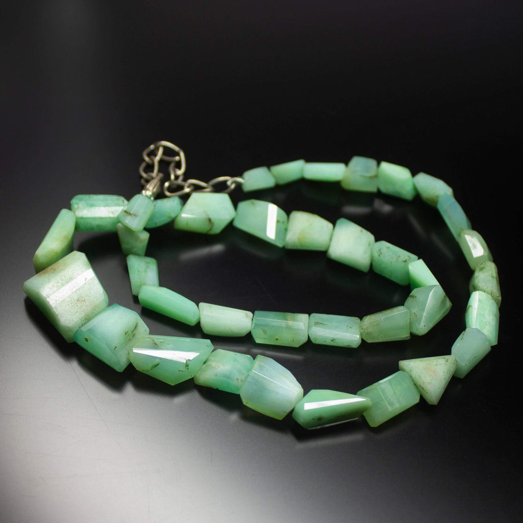 Ready to wear, 18 inch, 8-19mm, Green Chrysoprase Step Cut Nugget Beaded Necklace, Chrysoprase Beads - Jalvi & Co.