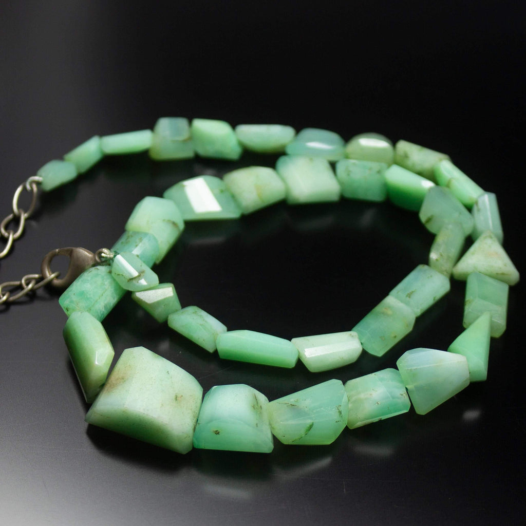 Ready to wear, 18 inch, 8-19mm, Green Chrysoprase Step Cut Nugget Beaded Necklace, Chrysoprase Beads - Jalvi & Co.