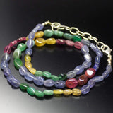 Ready to wear, 19 inch, 5-7.5mm, Ruby Emerald Sapphire Smooth Oval Beaded Necklace, Sapphire Beads