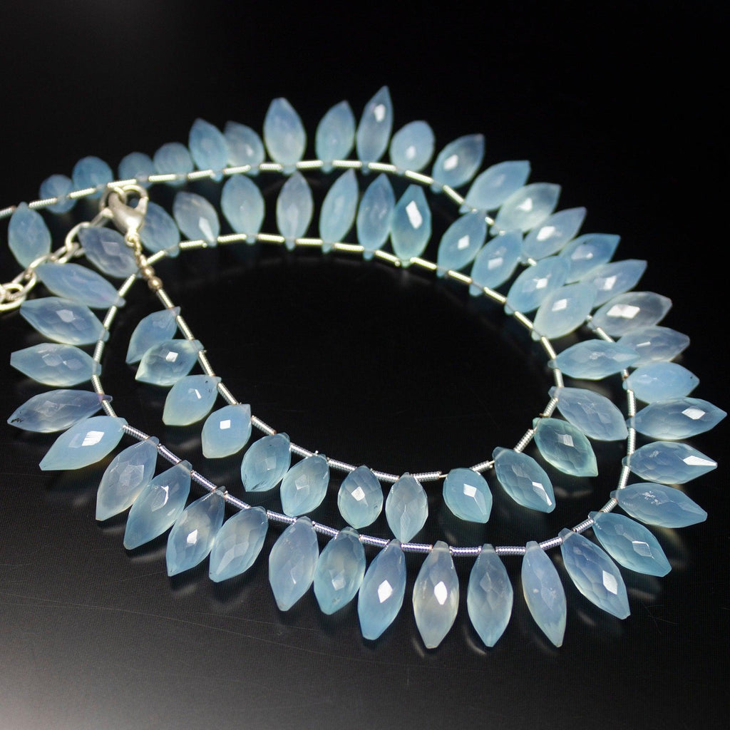 Ready to wear, 20 inch, 11-15mm, Blue Chalcedony Faceted Marquise Beaded Necklace, Chalcedony Beads - Jalvi & Co.