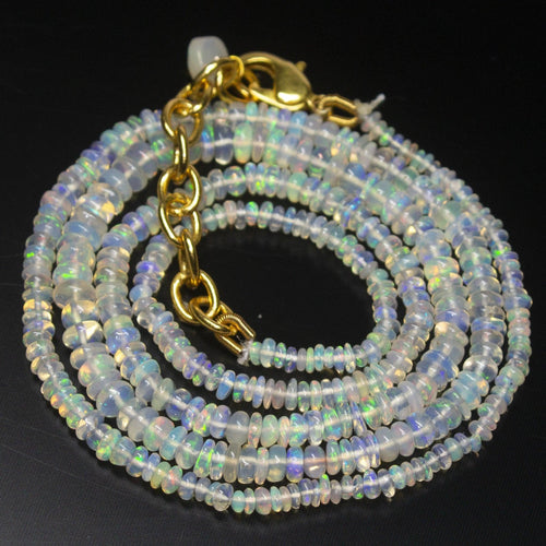 Ready to wear, 20 inch, 2-4mm, Natural Ethiopian Opal Smooth Rondelle Shape Gemstone Beaded Necklace - Jalvi & Co.