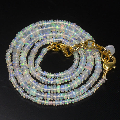 Ready to wear, 20 inch, 2-4mm, Natural Ethiopian Opal Smooth Rondelle Shape Gemstone Beaded Necklace - Jalvi & Co.
