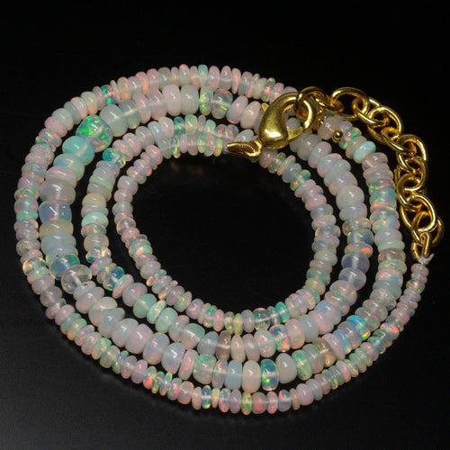 Ready to wear, 20 inch, 2-5mm, Natural Ethiopian Opal Smooth Rondelle Shape Gemstone Beaded Necklace - Jalvi & Co.