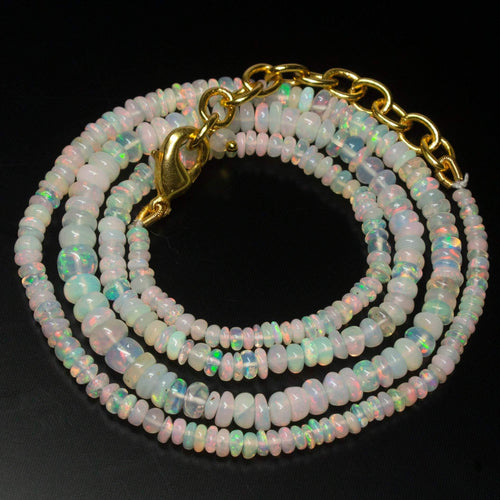 Ready to wear, 20 inch, 2-5mm, Natural Ethiopian Opal Smooth Rondelle Shape Gemstone Beaded Necklace - Jalvi & Co.