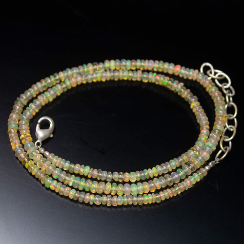 Ready to wear, 20 inch, 3-4mm, Natural Ethiopian Opal Smooth Rondelle Shape Gemstone Beaded Necklace - Jalvi & Co.