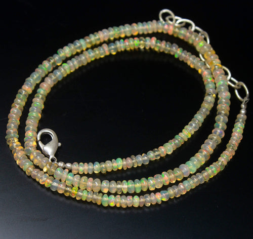 Ready to wear, 20 inch, 3-4mm, Natural Ethiopian Opal Smooth Rondelle Shape Gemstone Beaded Necklace - Jalvi & Co.