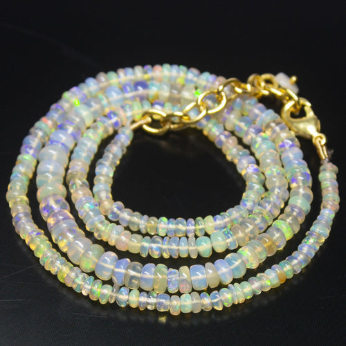 Ready to wear, 20 inch, 3-5mm, Natural Ethiopian Opal Smooth Rondelle Shape Gemstone Beaded Necklace - Jalvi & Co.