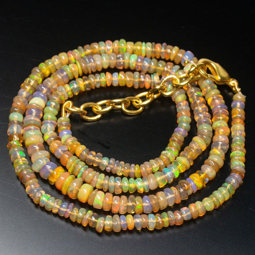 Ready to wear, 20 inch, 3-5mm, Natural Ethiopian Opal Smooth Rondelle Shape Gemstone Beaded Necklace - Jalvi & Co.