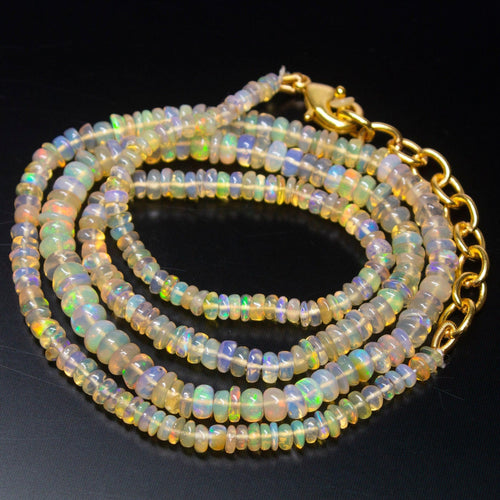 Ready to wear, 20 inch, 3-5mm, Natural Ethiopian Opal Smooth Rondelle Shape Gemstone Beaded Necklace - Jalvi & Co.
