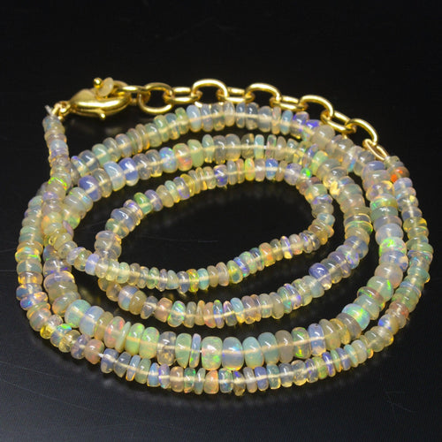 Ready to wear, 20 inch, 3-5mm, Natural Ethiopian Opal Smooth Rondelle Shape Gemstone Beaded Necklace - Jalvi & Co.