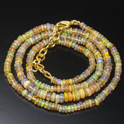 Ready to wear, 20 inch, 3-5mm, Natural Ethiopian Opal Smooth Rondelle Shape Gemstone Beaded Necklace - Jalvi & Co.