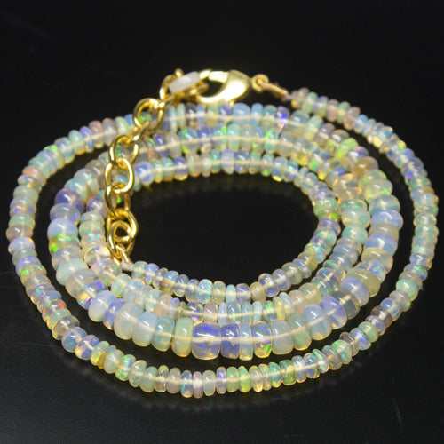 Ready to wear, 20 inch, 3-5mm, Natural Ethiopian Opal Smooth Rondelle Shape Gemstone Beaded Necklace - Jalvi & Co.