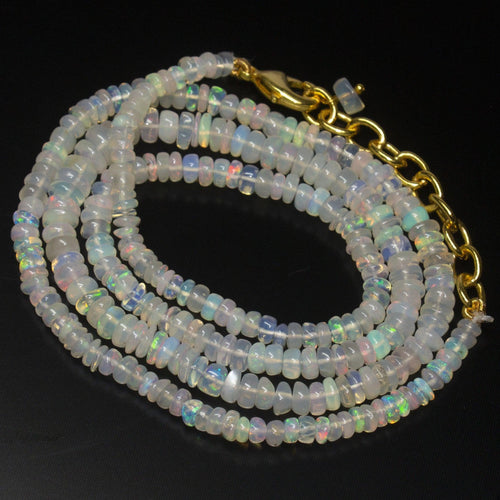 Ready to wear, 20 inch, 3-6mm, Natural Ethiopian Opal Smooth Rondelle Shape Gemstone Beaded Necklace - Jalvi & Co.