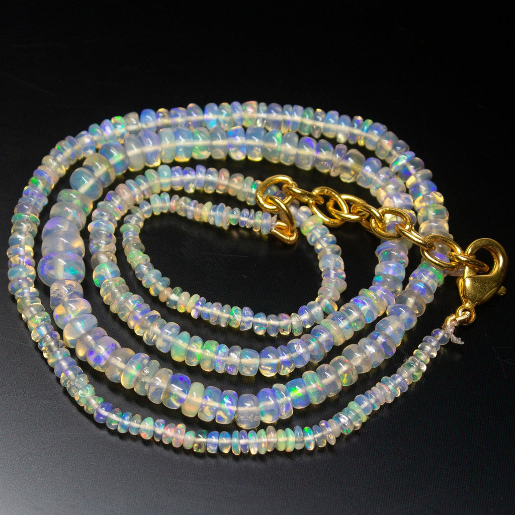 Ready to wear, 20 inch, 3-6mm, Natural Ethiopian Opal Smooth Rondelle Shape Gemstone Beaded Necklace - Jalvi & Co.