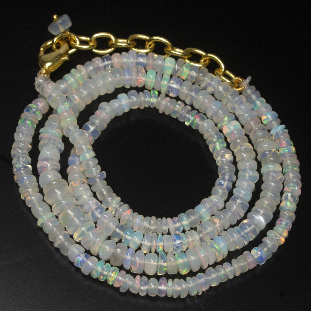Ready to wear, 20 inch, 3-6mm, Natural Ethiopian Opal Smooth Rondelle Shape Gemstone Beaded Necklace - Jalvi & Co.
