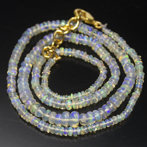 Ready to wear, 20 inch, 3-6mm, Natural Ethiopian Opal Smooth Rondelle Shape Gemstone Beaded Necklace - Jalvi & Co.