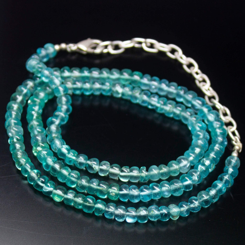 Ready to wear, 20 inch, 4-5mm, Blue Apatite Smooth Rondelle Beaded Necklace, Apatite Beads - Jalvi & Co.