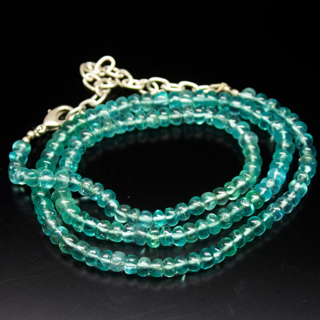 Ready to wear, 20 inch, 4-5mm, Blue Apatite Smooth Rondelle Beaded Necklace, Apatite Beads - Jalvi & Co.