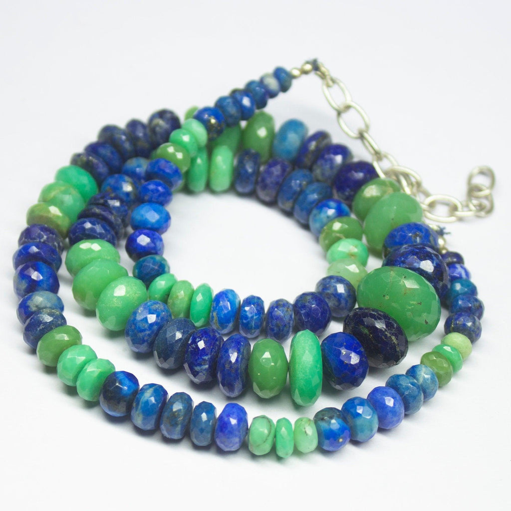 Ready to wear, 20 inch, 5-14mm, Chrysoprase Lapis Lazuli Faceted Rondelle Beaded Necklace, Multi Gemstone Beads - Jalvi & Co.