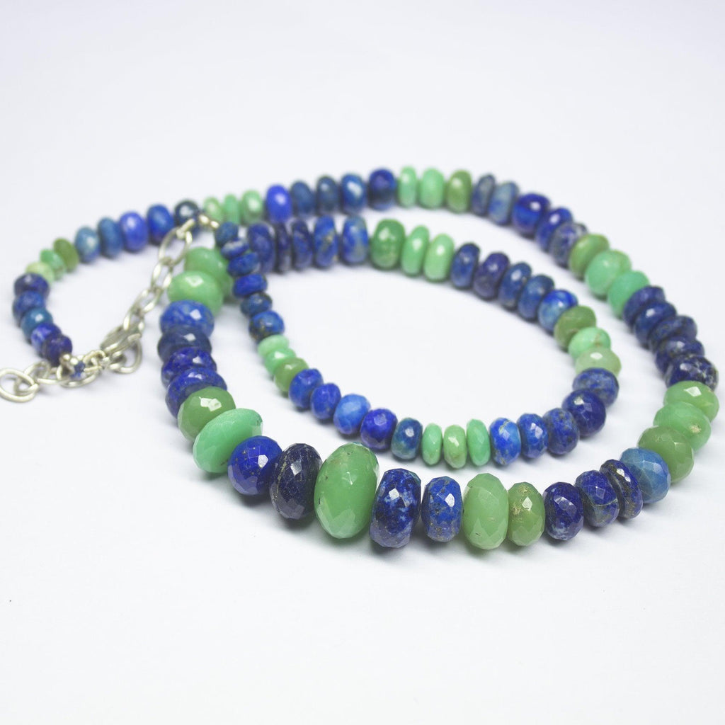 Ready to wear, 20 inch, 5-14mm, Chrysoprase Lapis Lazuli Faceted Rondelle Beaded Necklace, Multi Gemstone Beads - Jalvi & Co.