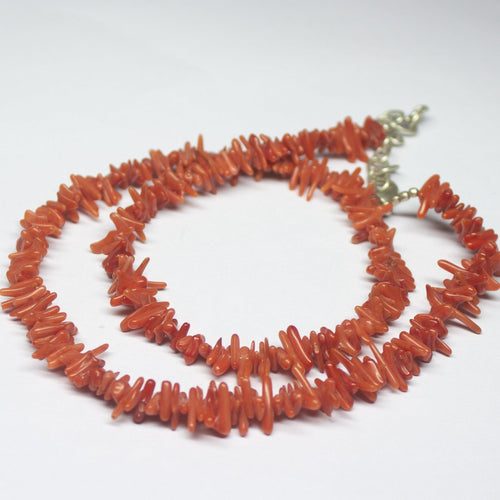 Ready to wear, 20 inch, 5-9mm, Red Coral Smooth Uneven Chips Beaded Necklace, Coral Beads - Jalvi & Co.