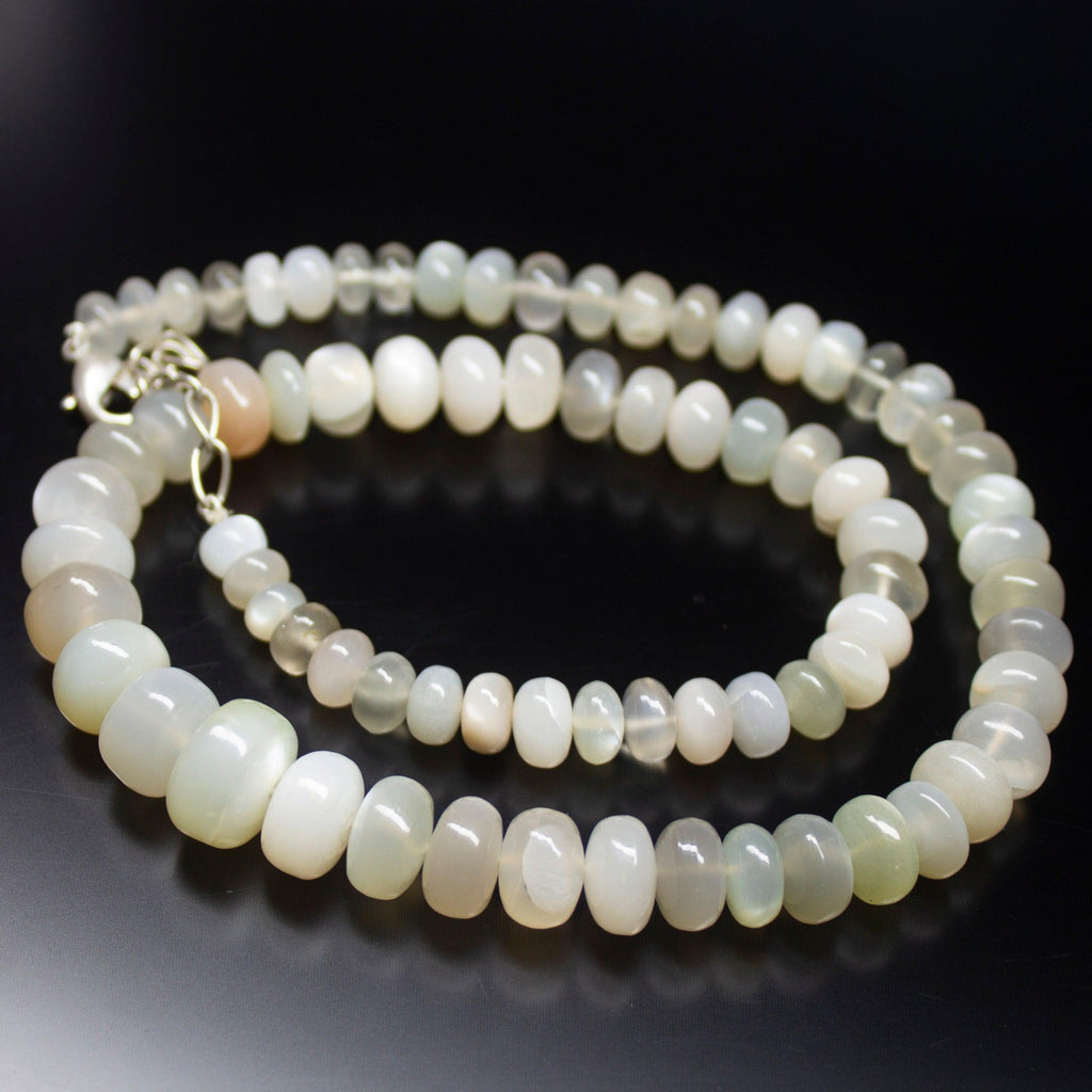 Ready to wear, 20 inch, 7-14mm, White Moonstone Smooth Rondelle Beaded Necklace, Moonstone Beads - Jalvi & Co.