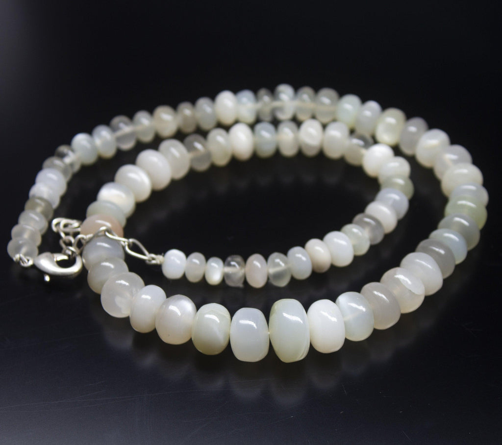 Ready to wear, 20 inch, 7-14mm, White Moonstone Smooth Rondelle Beaded Necklace, Moonstone Beads - Jalvi & Co.