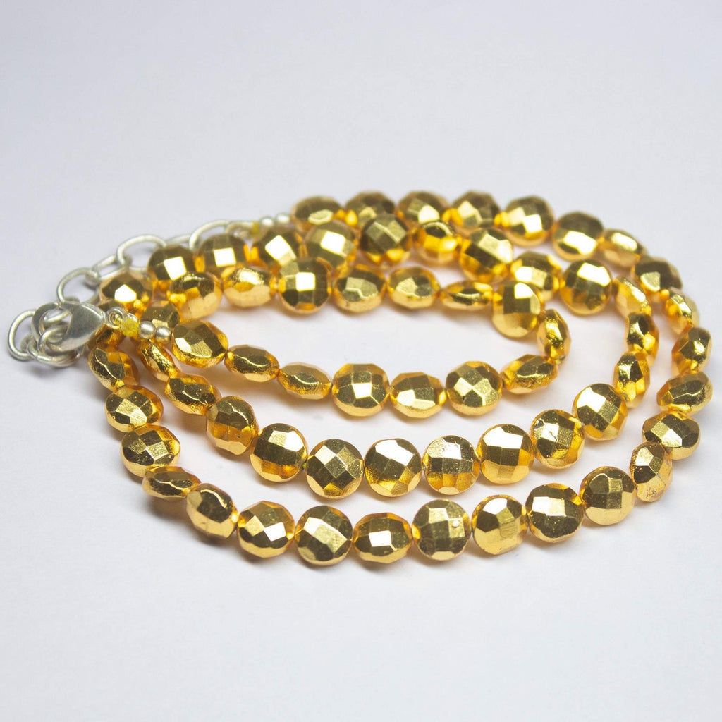 Ready to wear, 20 inch, 7mm, Gold Pyrite Faceted Coin Shape Beaded Necklace, Pyrite Beads - Jalvi & Co.