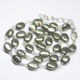 Ready to wear, 20 inch, 8-9mm, Natural Pyrite Smooth Oval Beaded Necklace, Pyrite Beads