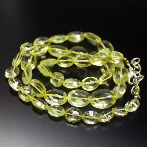Ready to wear, 20 inch, 9-15mm, Lemon Quartz Laser Cut Oval Beaded Necklace, Quartz Beads - Jalvi & Co.
