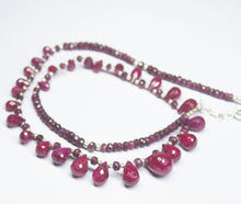 Load image into Gallery viewer, Ready to wear, 21 inch, 4-14mm, Red Ruby Faceted Tear Drop Beaded Necklace, Ruby Beads - Jalvi &amp; Co.