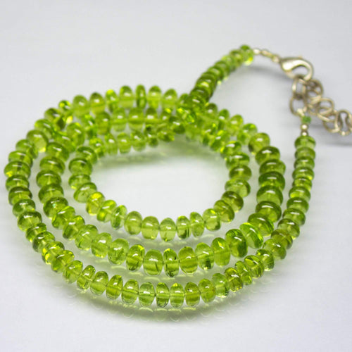 Ready to wear, 21 inch, 5mm 7mm, Natural AAA Arizona Peridot Smooth Rondelle Shape Beaded Necklace, Peridot Necklace - Jalvi & Co.
