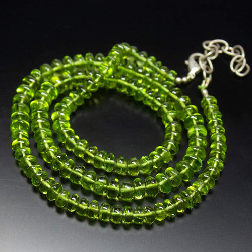 Ready to wear, 21 inch, 5mm 7mm, Natural AAA Arizona Peridot Smooth Rondelle Shape Beaded Necklace, Peridot Necklace - Jalvi & Co.