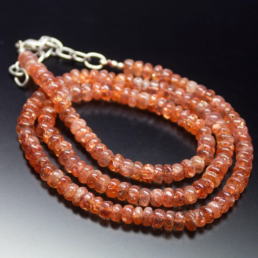 Ready to wear, 21 inch, 5mm, Orange Sunstone Smooth Rondelle Beaded Necklace, Sunstone Beads - Jalvi & Co.