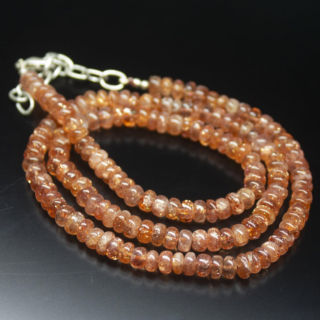 Ready to wear, 21 inch, 5mm, Orange Sunstone Smooth Rondelle Beaded Necklace, Sunstone Beads - Jalvi & Co.