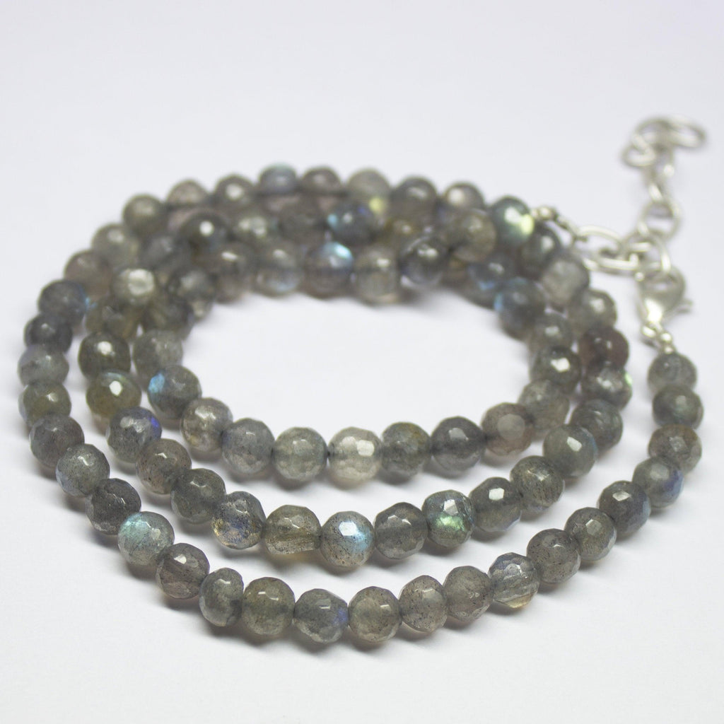 Ready to wear, 21 inch, 6mm, Blue Labradorite Faceted Round Beaded Necklace, Labradorite Beads - Jalvi & Co.