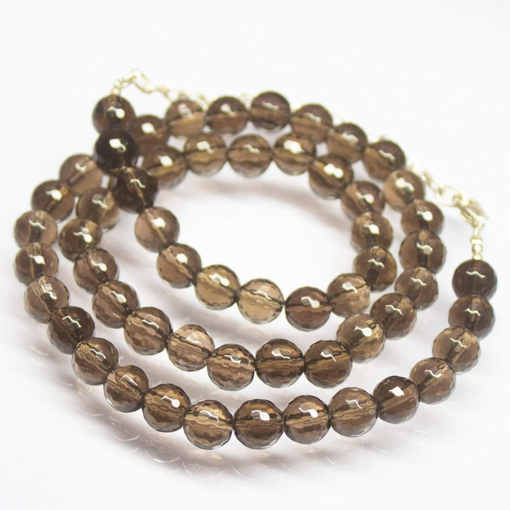Ready to wear, 21 inch, 8mm, Natural Smoky Quartz Faceted Round Cut Shape Beaded Necklace, Quartz Bead - Jalvi & Co.