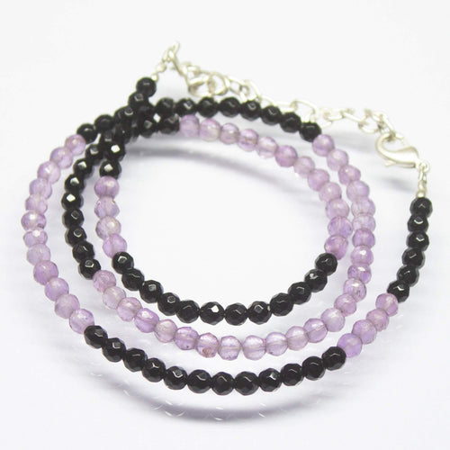 Ready to wear, 22 inch, 4mm 4.5mm, Natural Amethyst Black Onyx Faceted Round Shape Beaded Necklace, Multi Gemstone Necklace - Jalvi & Co.