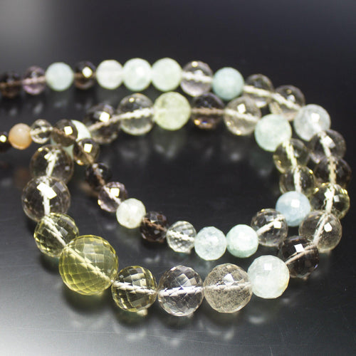 Ready to wear, 22 inch, 6-14mm, Multi Color Multi Gemstone Faceted Round Beaded Necklace, Multi Gemstone Beads - Jalvi & Co.