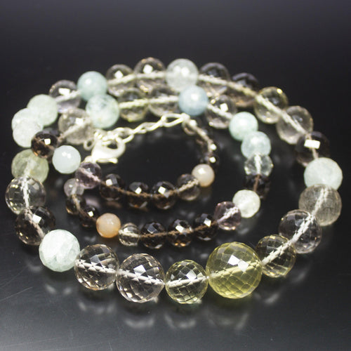 Ready to wear, 22 inch, 6-14mm, Multi Color Multi Gemstone Faceted Round Beaded Necklace, Multi Gemstone Beads - Jalvi & Co.