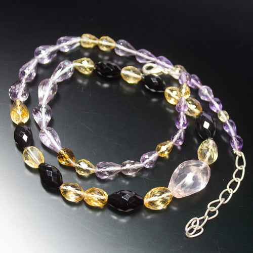 Ready to wear, 22 inch, 7-19mm, Natural Multi Gemstone Faceted Oval Tumble Shape Gemstone Beaded Necklace - Jalvi & Co.