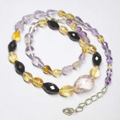 Ready to wear, 22 inch, 7-19mm, Natural Multi Gemstone Faceted Oval Tumble Shape Gemstone Beaded Necklace - Jalvi & Co.