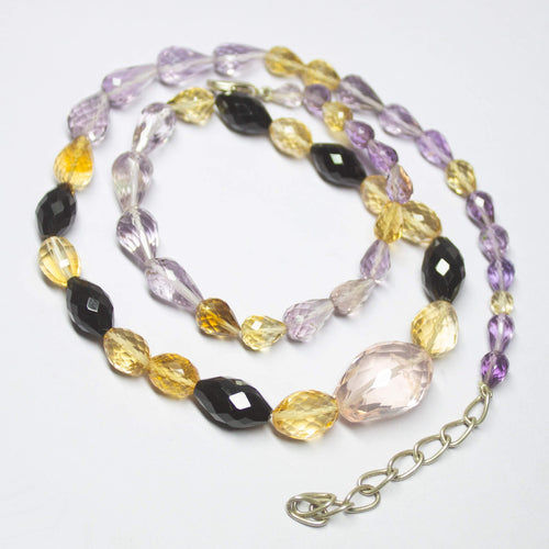 Ready to wear, 22 inch, 7-19mm, Natural Multi Gemstone Faceted Oval Tumble Shape Gemstone Beaded Necklace - Jalvi & Co.