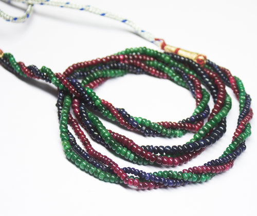Ready to wear, 23 inch, 2.5-4mm, Multi Color Ruby Emerald Sapphire Smooth Rondelle Beaded Necklace, Ruby Emerald Sapphire Beads - Jalvi & Co.