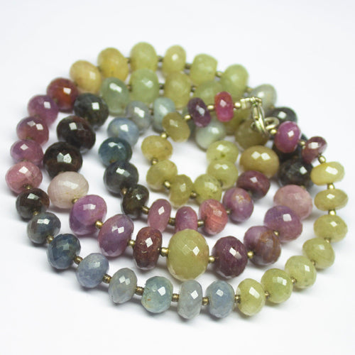 Ready to wear, 24 inch, 8-13mm, Multi Color Sapphire Faceted Rondelle Beaded Necklace, Sapphire Beads - Jalvi & Co.