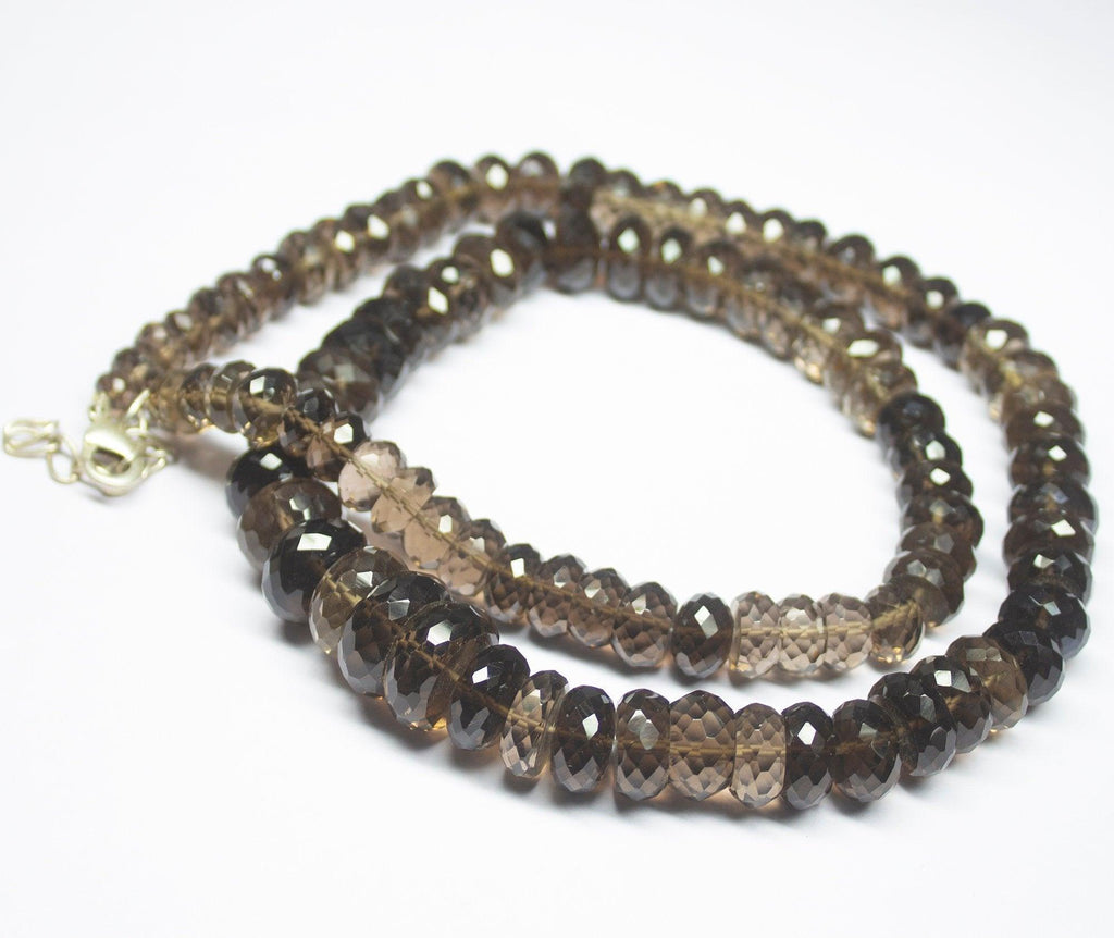 Ready to wear, 25 inch, 8-16mm, Smoky Quartz Faceted Rondelle Beaded Necklace, Quartz Beads - Jalvi & Co.