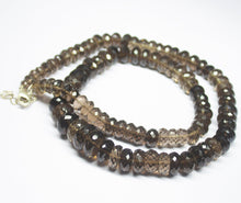 Load image into Gallery viewer, Ready to wear, 25 inch, 8-16mm, Smoky Quartz Faceted Rondelle Beaded Necklace, Quartz Beads - Jalvi &amp; Co.